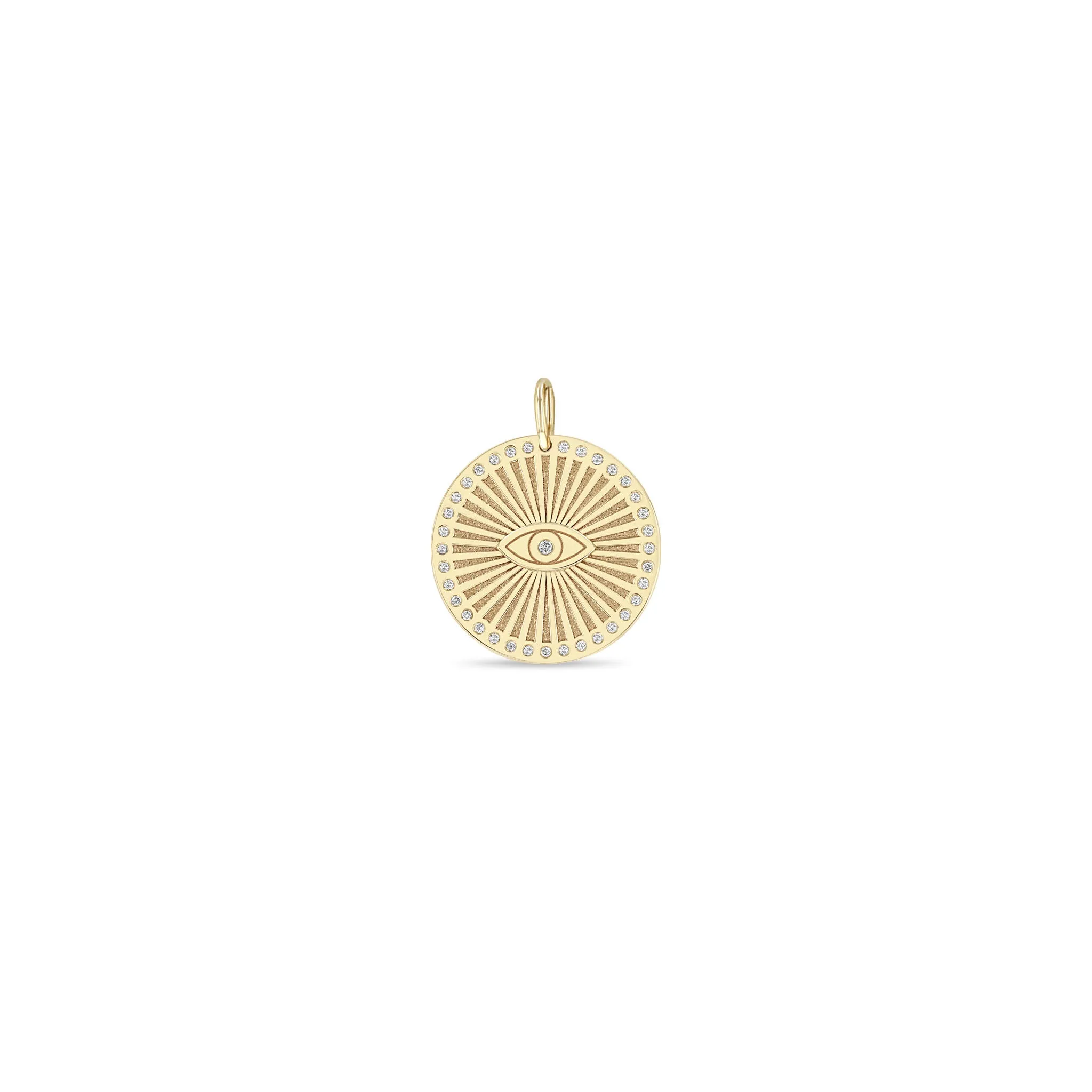 14k Single Diamond Evil Eye Medium Sunbeam Medallion Charm sold by Zoe Chicco