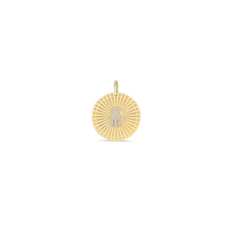 14k Single Pavé Diamond Hamsa Medium Sunbeam Medallion Charm sold by Zoe Chicco
