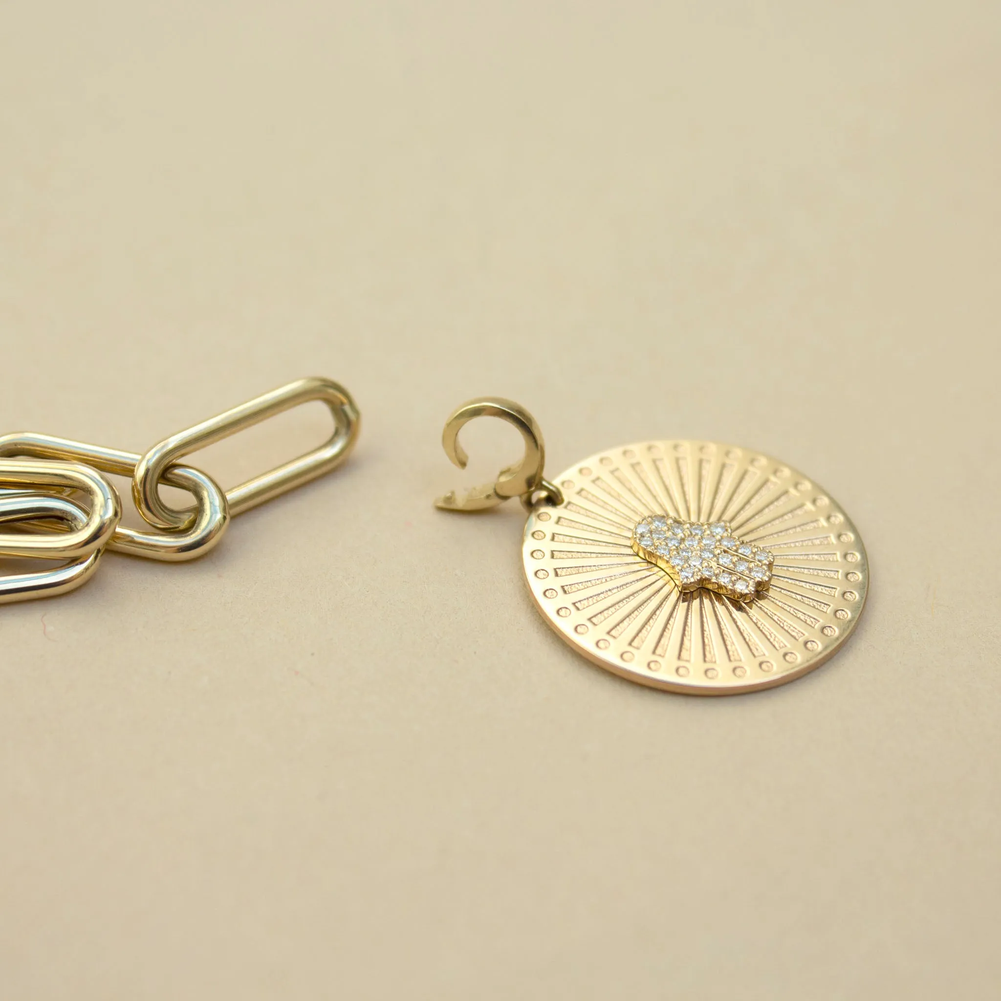 14k Single Pavé Diamond Hamsa Medium Sunbeam Medallion Charm sold by Zoe Chicco product image thumbnail 5