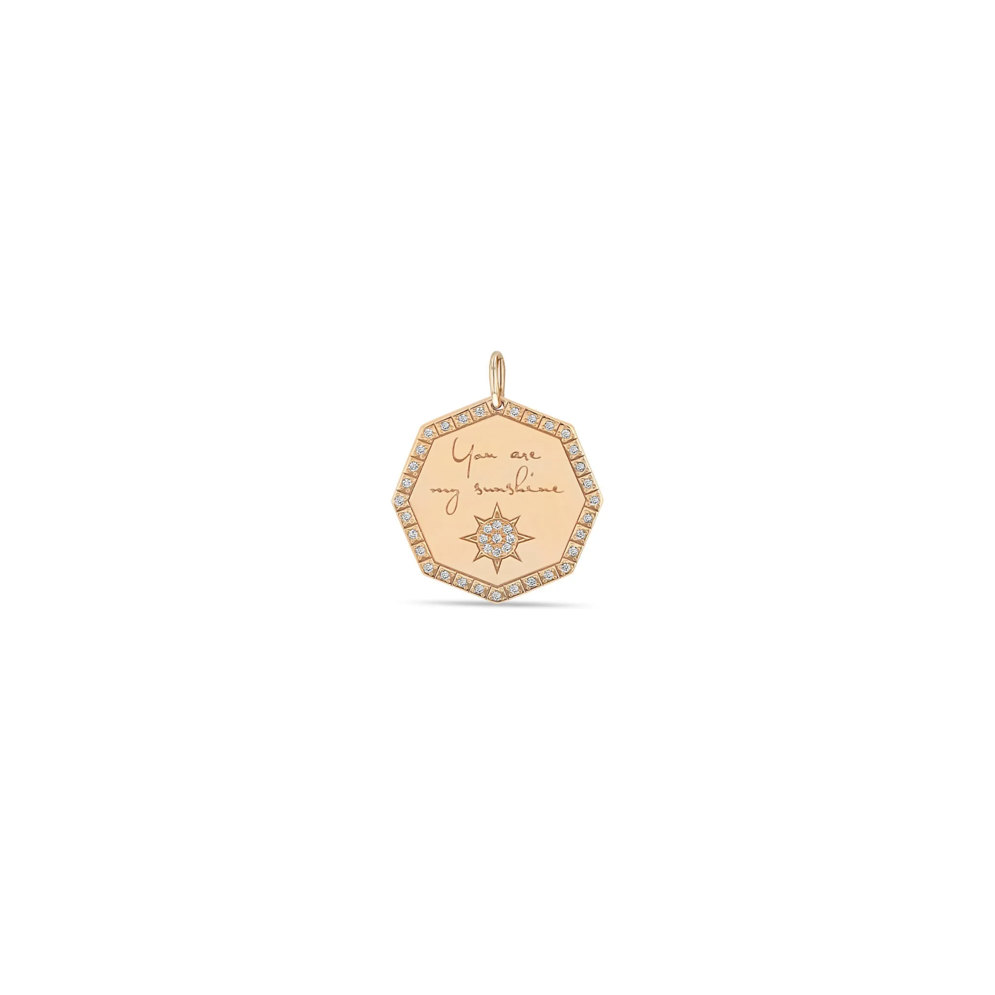 14k Single Medium "You are my sunshine" Octagon Mantra Charm Pendant sold by Zoe Chicco product image thumbnail 4
