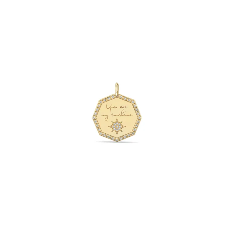 14k Single Medium "You are my sunshine" Octagon Mantra Charm Pendant made by Zoe Chicco