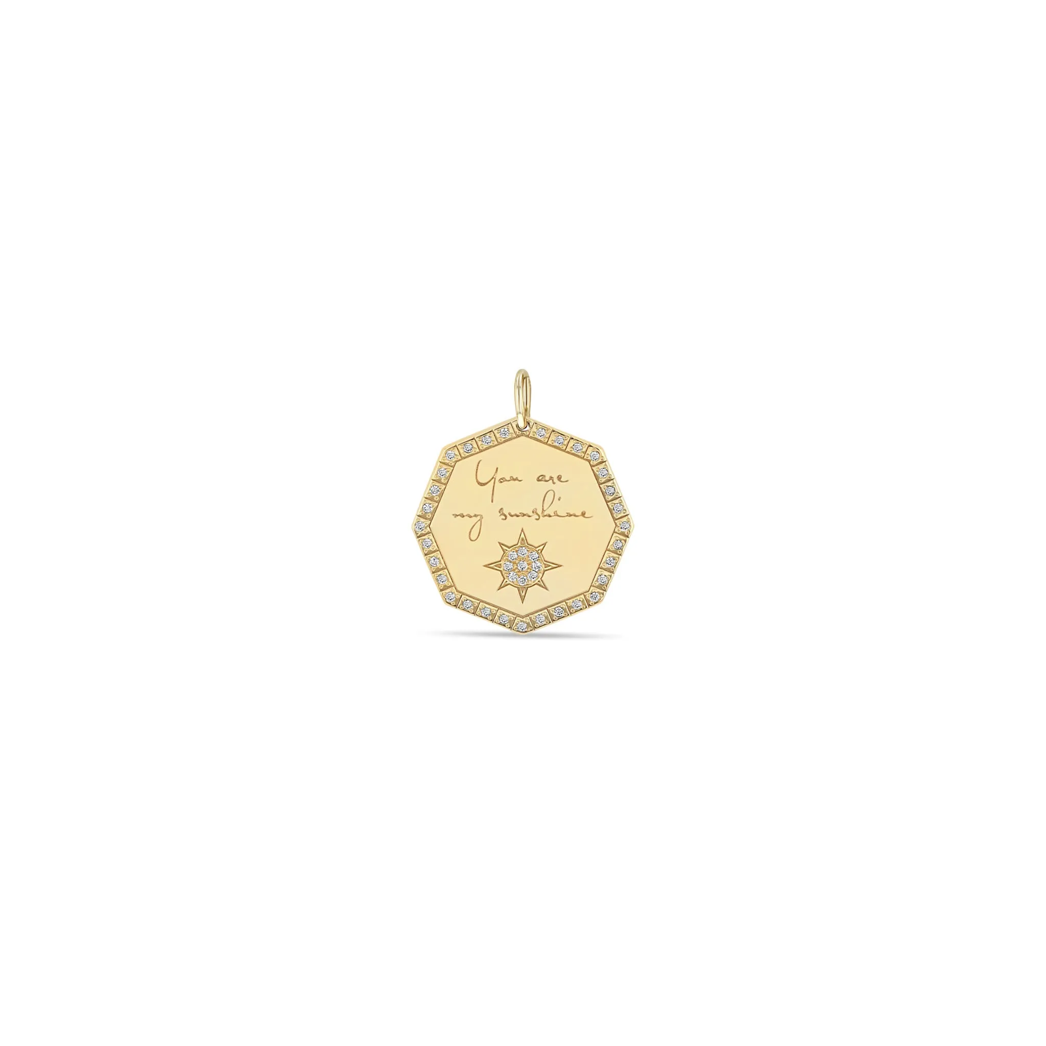 14k Single Medium "You are my sunshine" Octagon Mantra Charm Pendant sold by Zoe Chicco