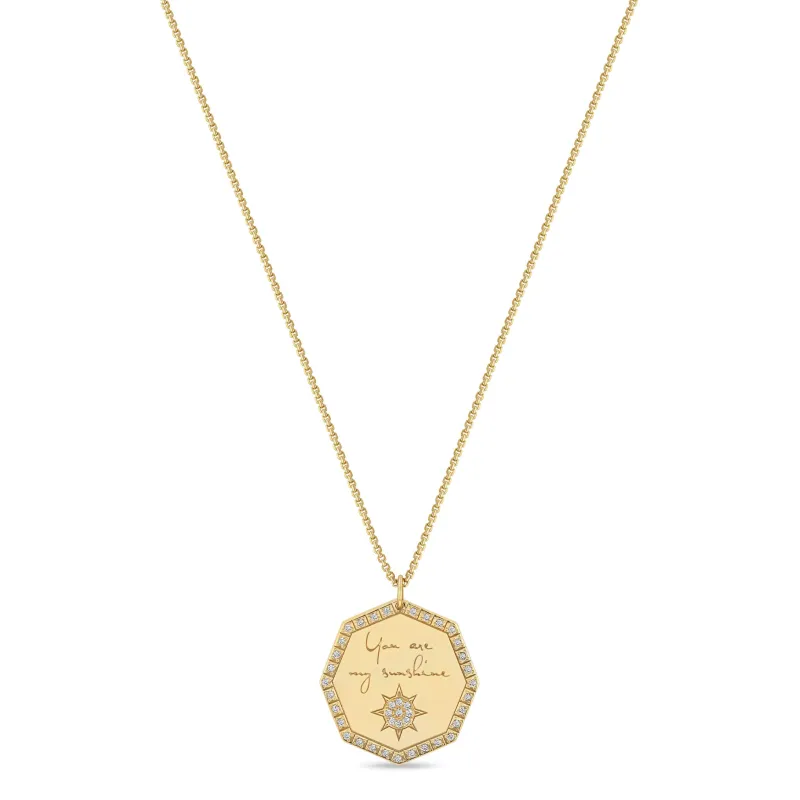 14k Medium "You are my sunshine" Diamond Octagon Mantra Box Chain Necklace made by Zoe Chicco