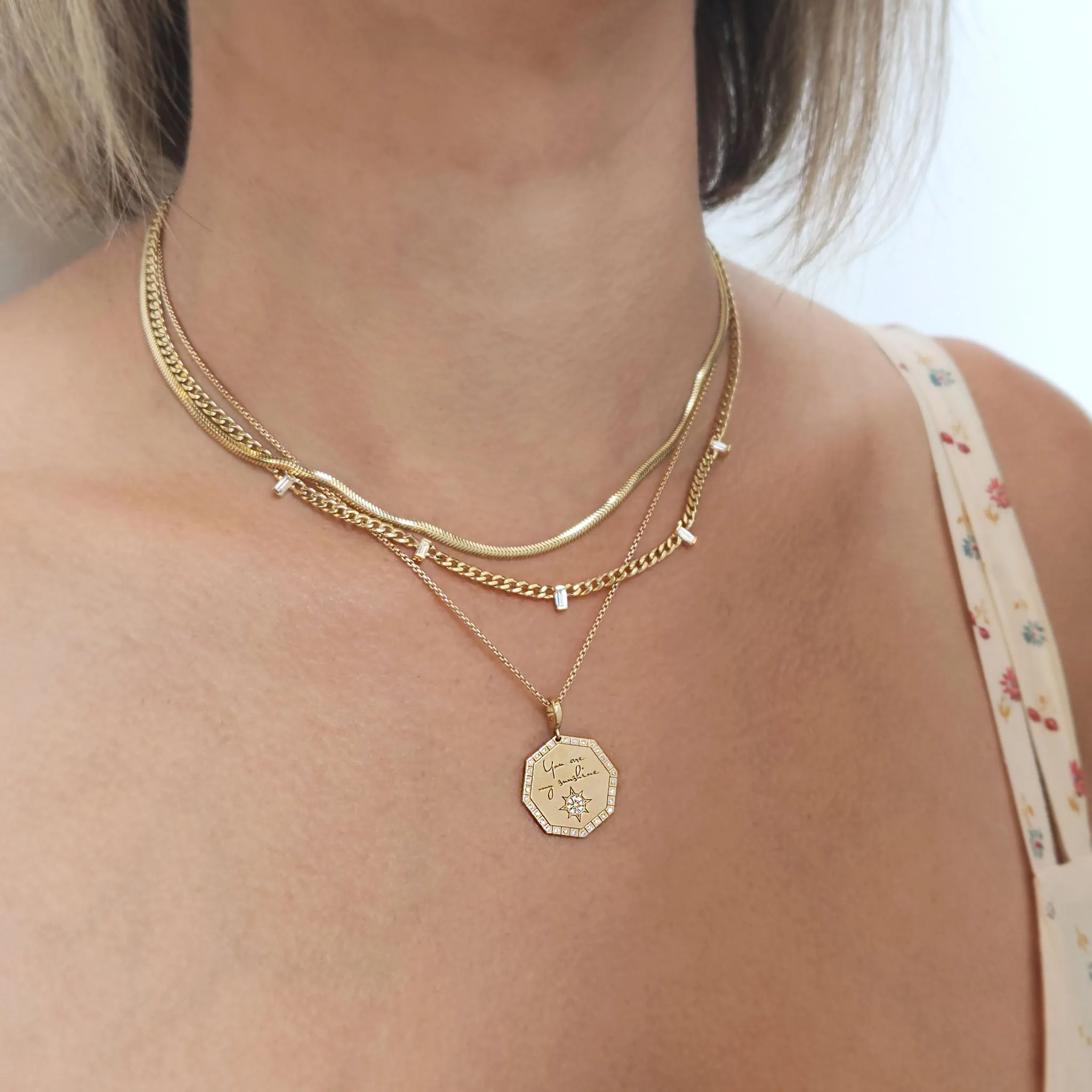 14k Medium "You are my sunshine" Diamond Octagon Mantra Box Chain Necklace sold by Zoe Chicco product image thumbnail 2