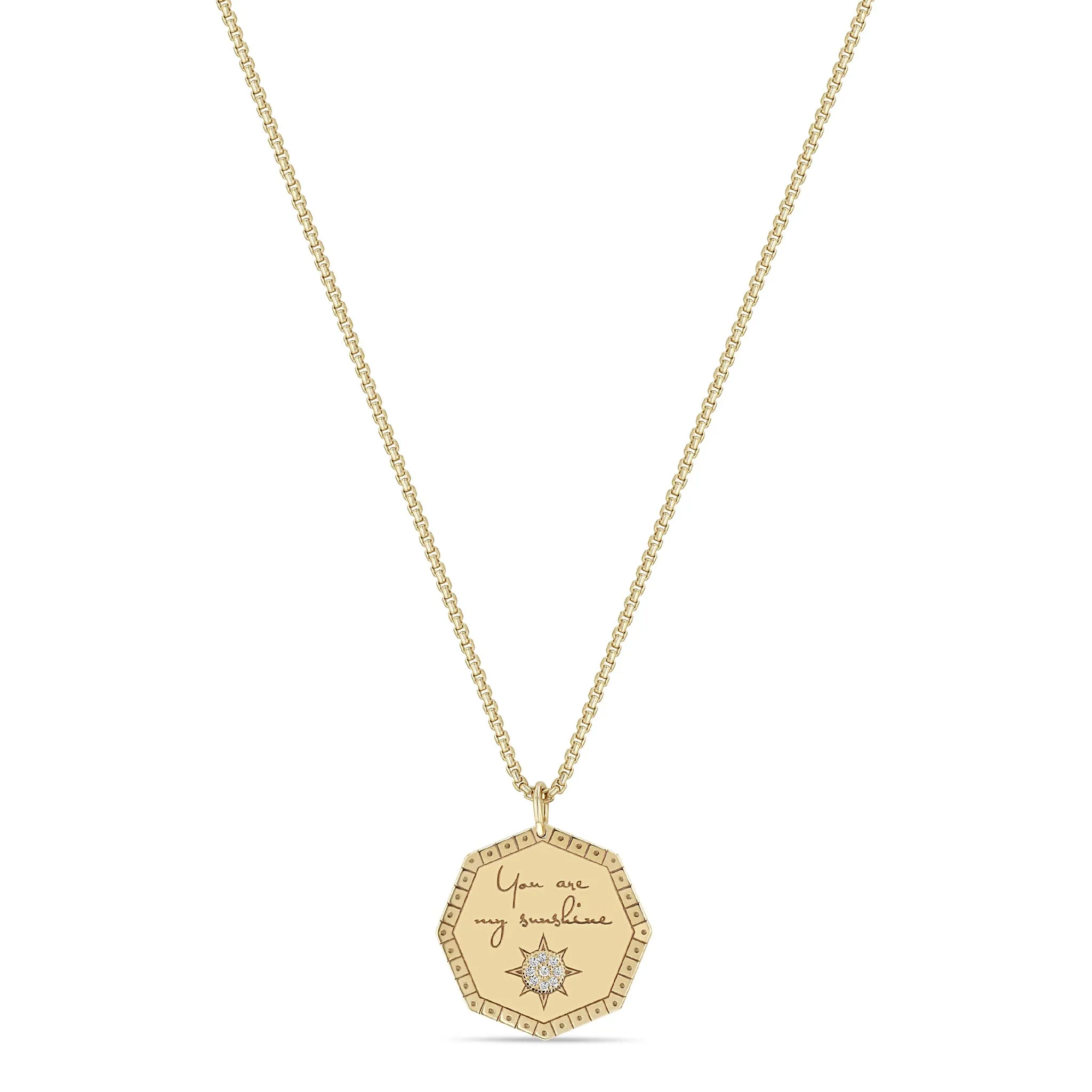 14k Medium "You are my sunshine" Diamond Octagon Mantra Box Chain Necklace sold by Zoe Chicco product image thumbnail 3