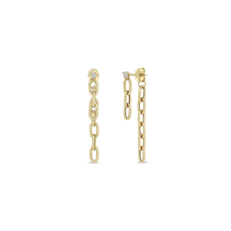 14k Prong Diamond Medium Square Oval Chain Double Drop Earrings sold by Zoe Chicco