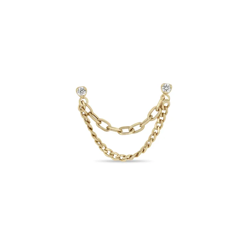 14k Prong Diamond & Mixed Chain Double Stud Earring sold by Zoe Chicco