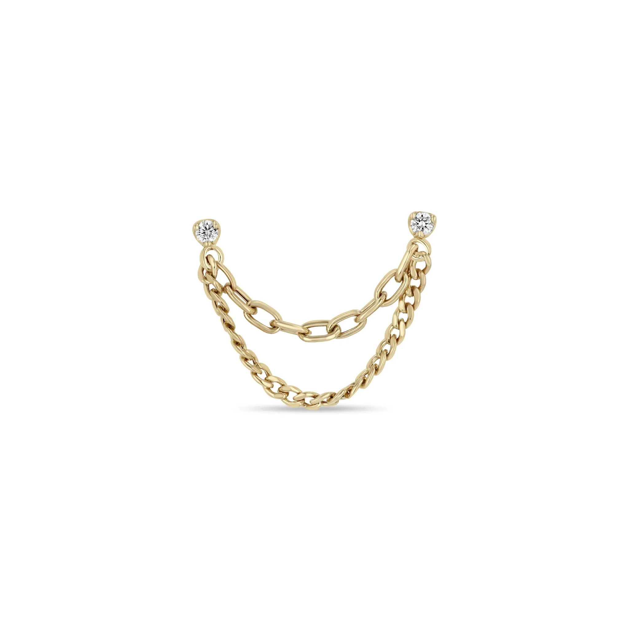 14k Prong Diamond & Mixed Chain Double Stud Earring sold by Zoe Chicco