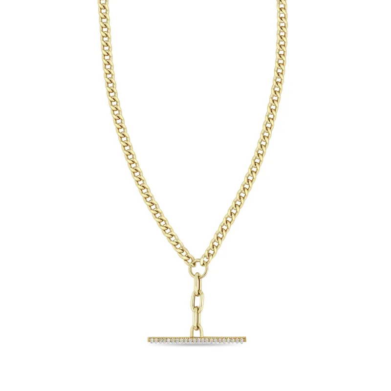 14k Mixed Small Curb & Medium Square Oval Chain Pavé Diamond Toggle Lariat Necklace sold by Zoe Chicco
