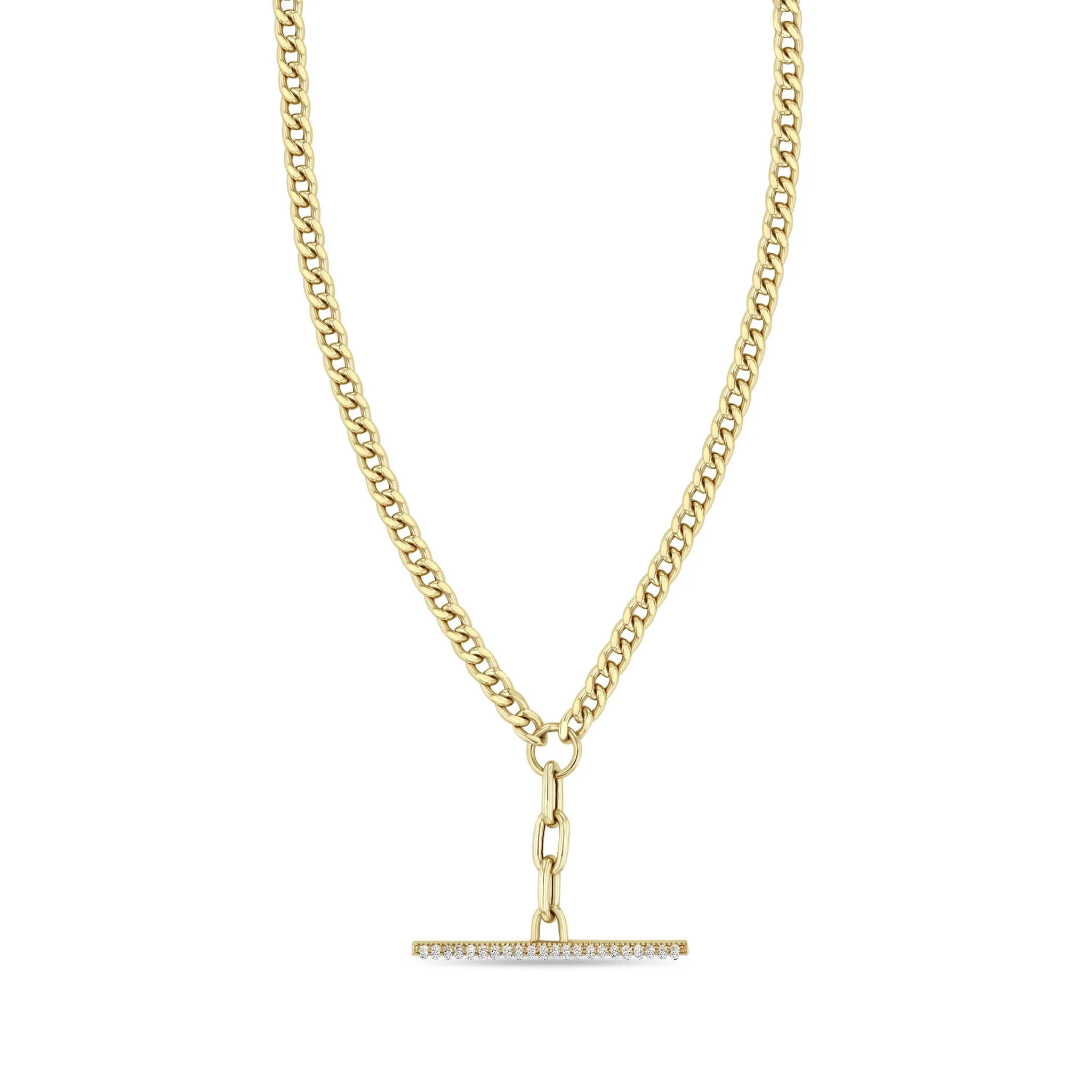 14k Mixed Small Curb & Medium Square Oval Chain Pavé Diamond Toggle Lariat Necklace sold by Zoe Chicco