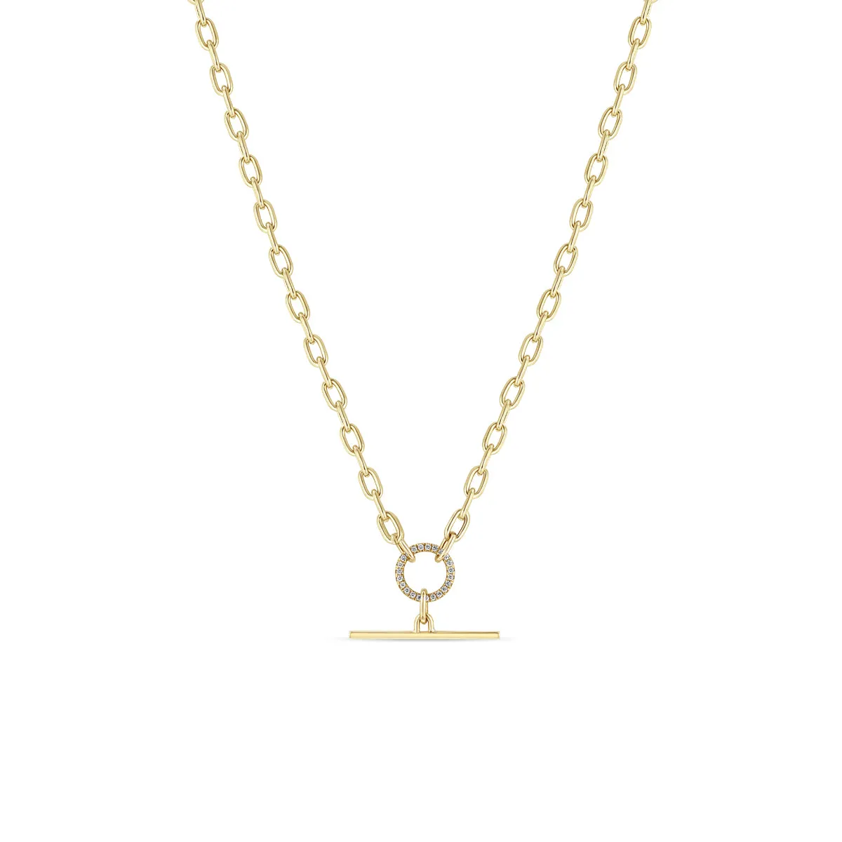 14k Pavé Diamond Circle & Bar Toggle Medium Square Oval Chain Necklace sold by Zoe Chicco