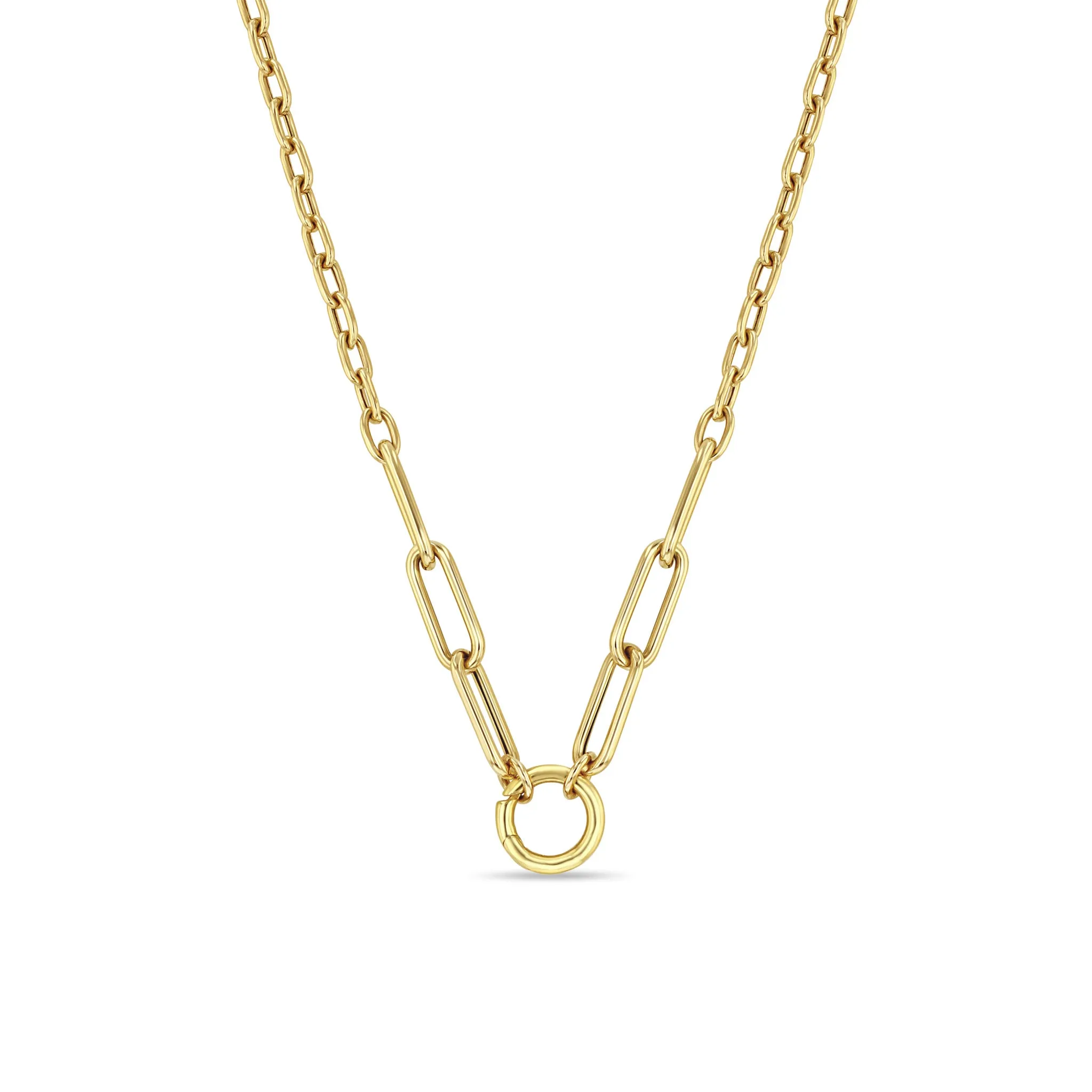 14k Gold Mixed Medium Square Oval & Large Paperclip Chain Round Enhancer Necklace sold by Zoe Chicco