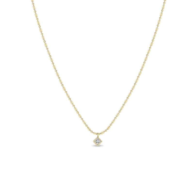 14k Princess Diamond Tube Bar Chain Necklace sold by Zoe Chicco