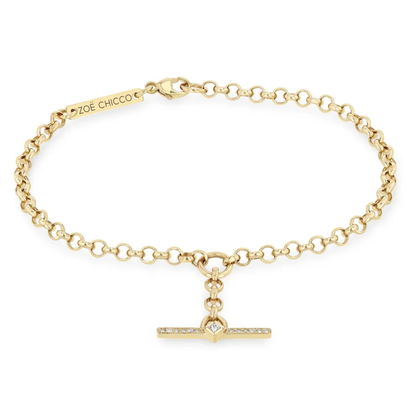 14k Princess Diamond & Diamond Bar Toggle Rolo Bracelet sold by Zoe Chicco