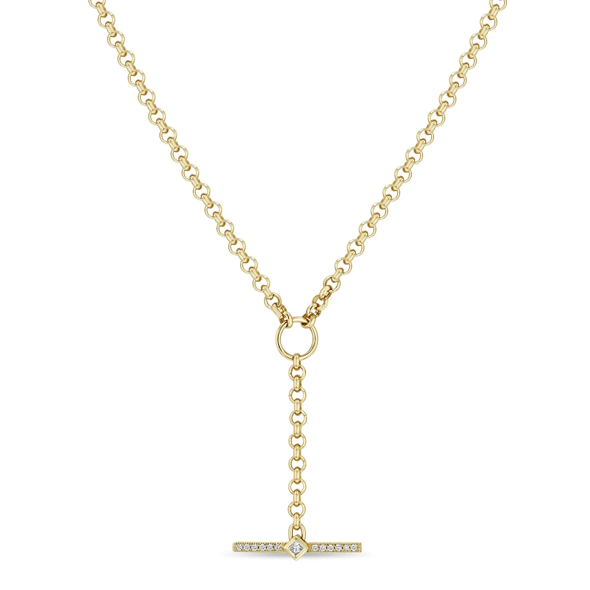14k Princess Diamond & Diamond Bar Toggle Lariat Necklace sold by Zoe Chicco