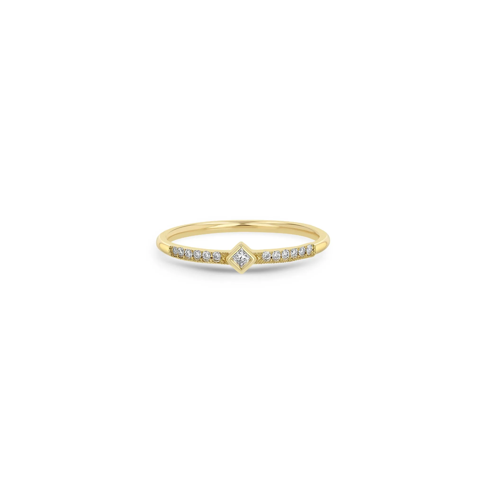 14k Princess Diamond with Demi Pavé Band Ring sold by Zoe Chicco
