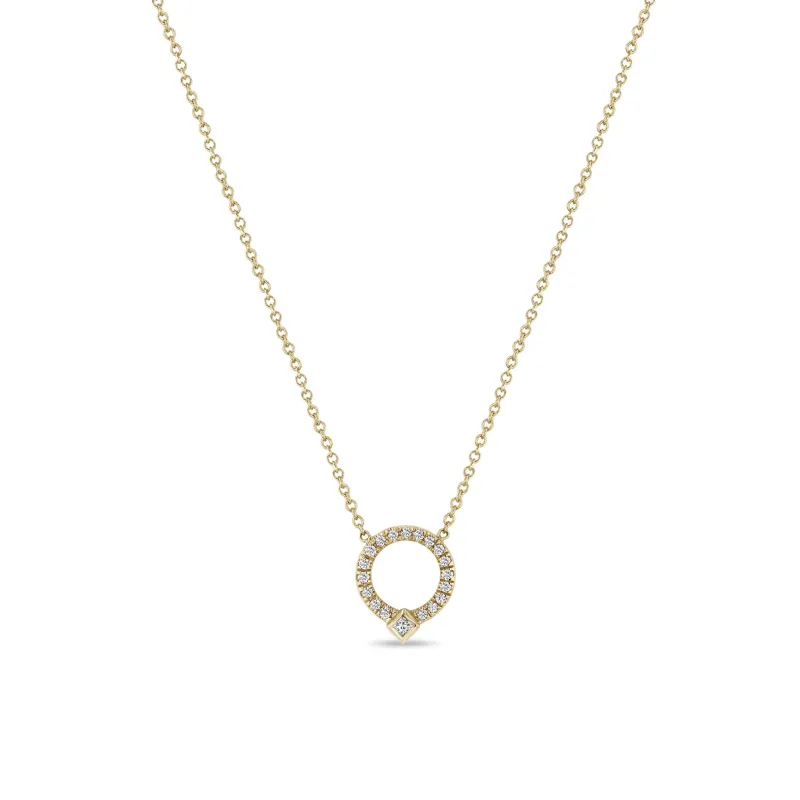 14k Princess Diamond & Diamond Circle Necklace sold by Zoe Chicco