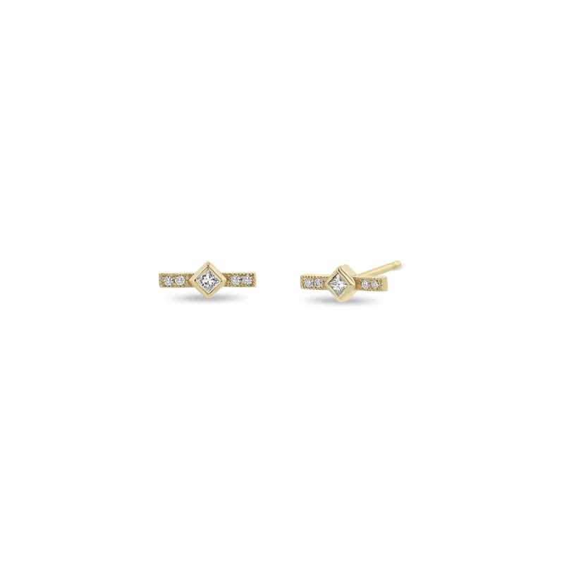 14k Princess Diamond & Diamond Bar Studs sold by Zoe Chicco