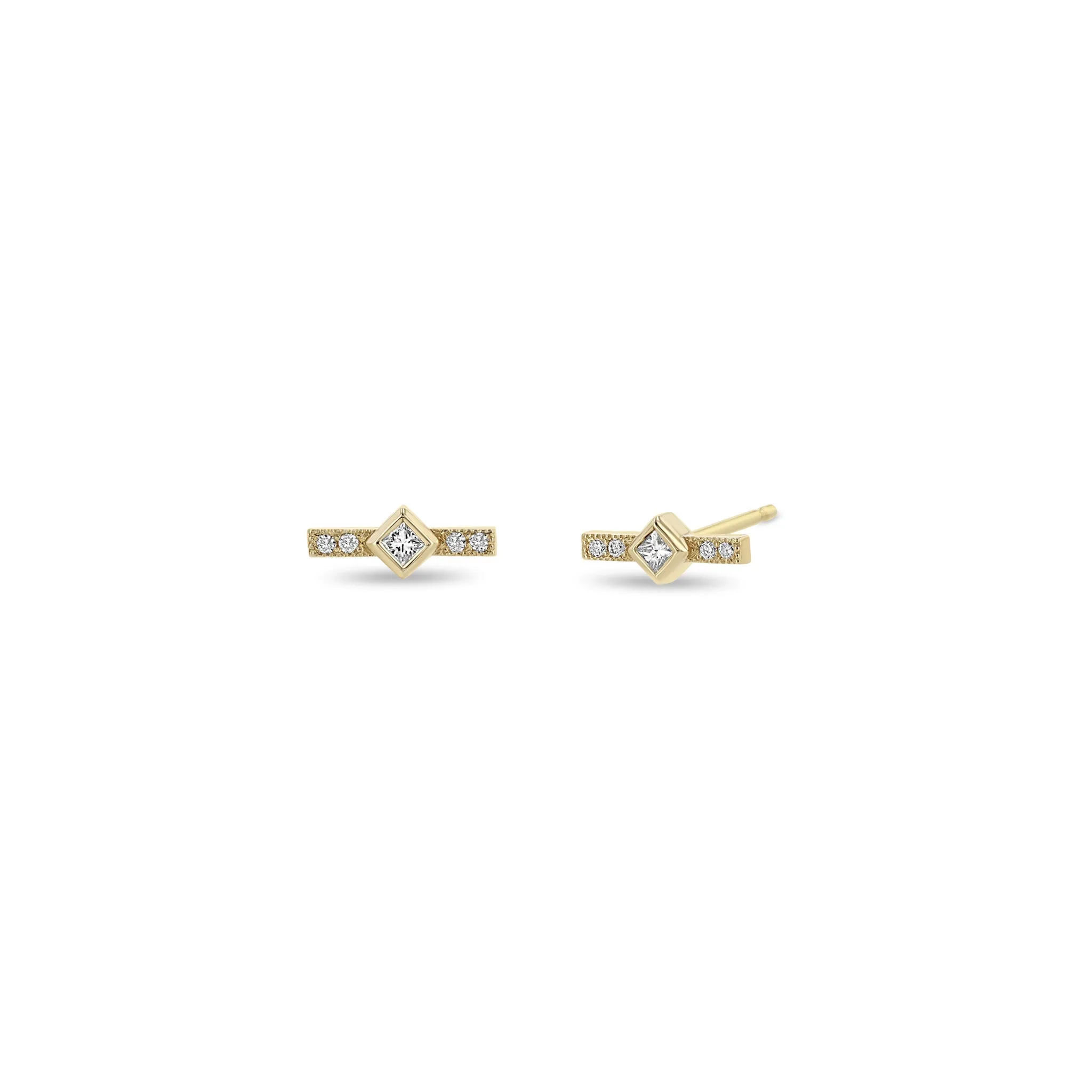 14k Princess Diamond & Diamond Bar Studs sold by Zoe Chicco