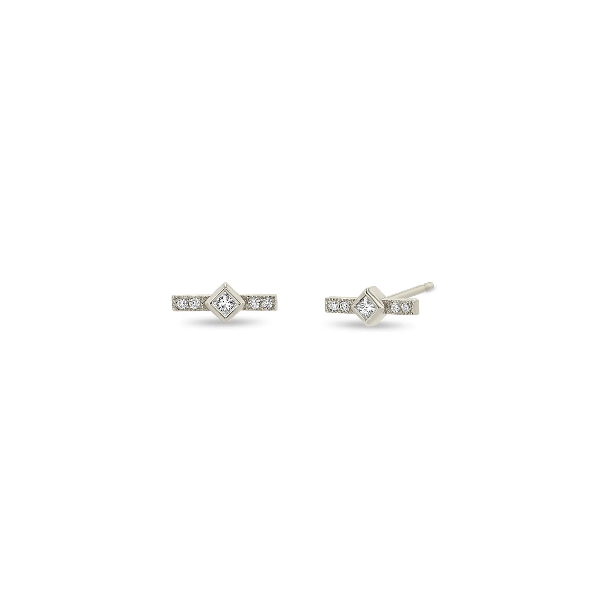 14k Princess Diamond & Diamond Bar Studs sold by Zoe Chicco product image thumbnail 4