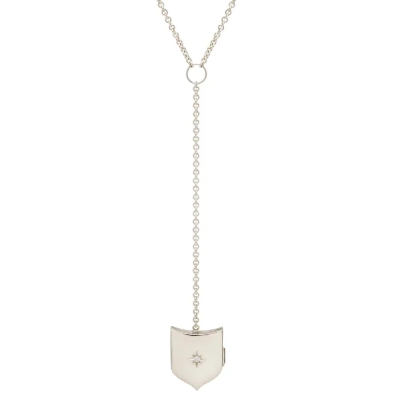 14k Star Set Diamond Shield Locket Lariat Necklace - SALE sold by Zoe Chicco