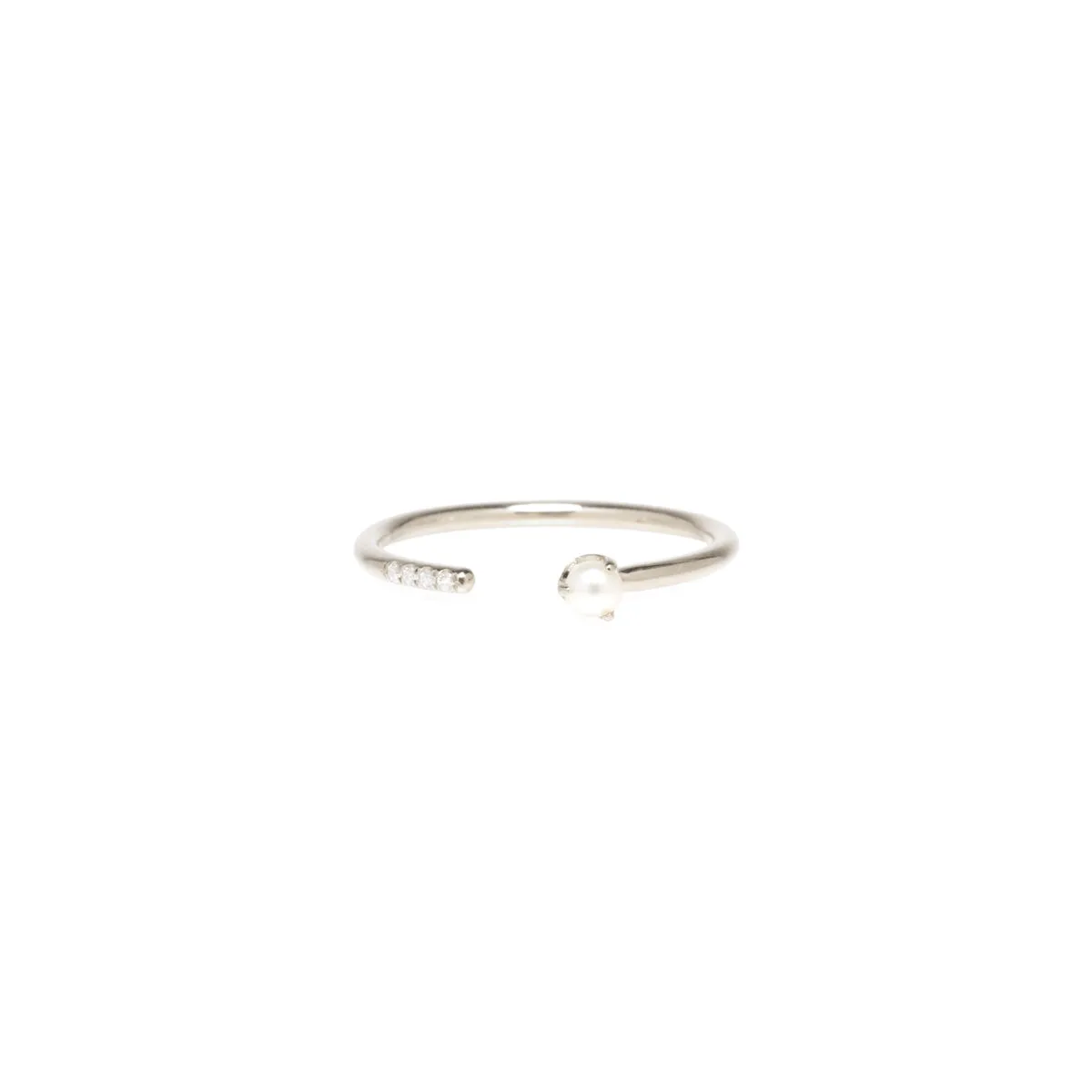 14k Tiny Pearl & Pavé Diamond Open Ring sold by Zoe Chicco product image thumbnail 5