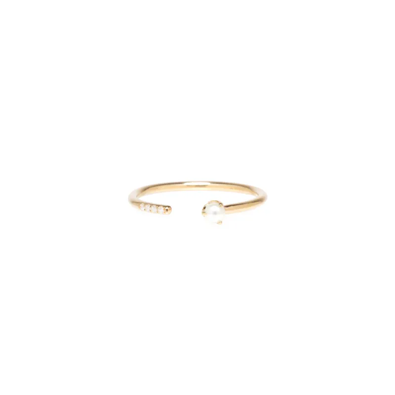 14k Tiny Pearl & Pavé Diamond Open Ring sold by Zoe Chicco