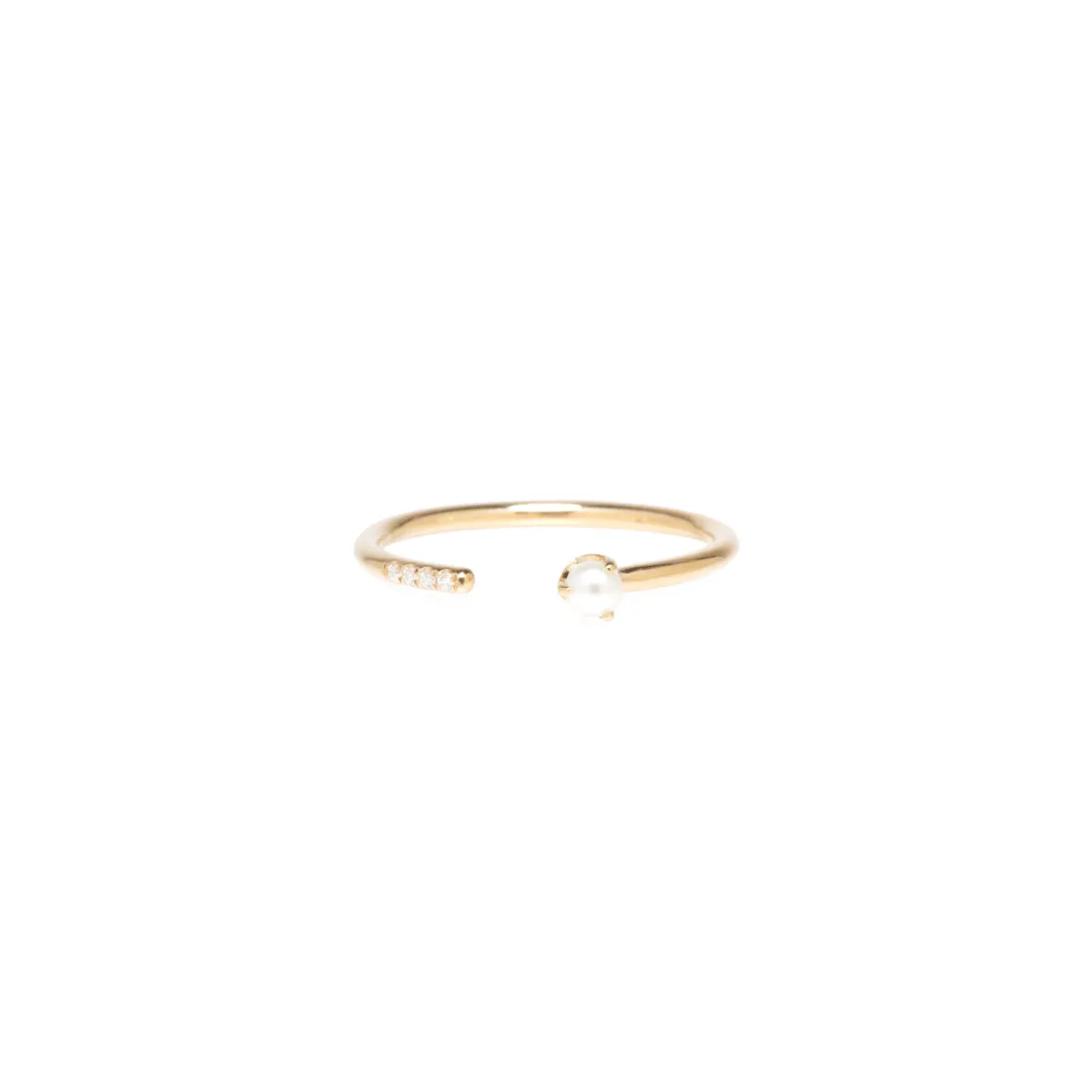 14k Tiny Pearl & Pavé Diamond Open Ring sold by Zoe Chicco