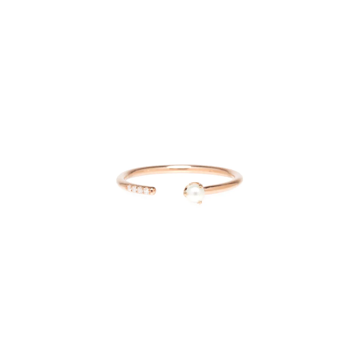 14k Tiny Pearl & Pavé Diamond Open Ring sold by Zoe Chicco product image thumbnail 4