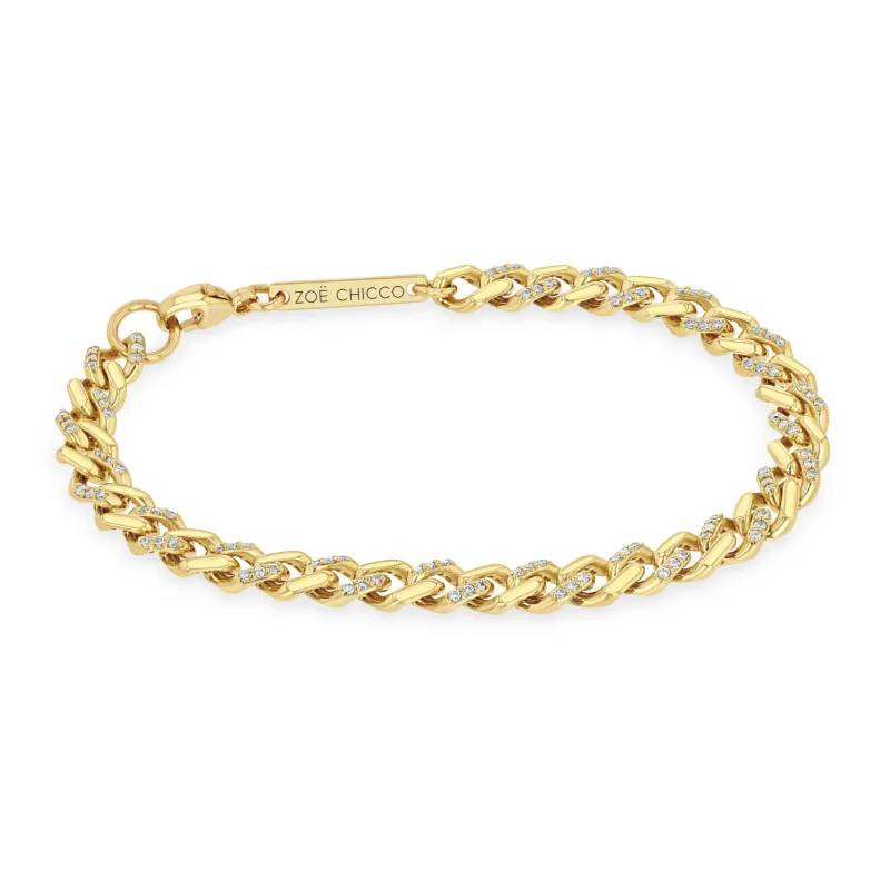 14k Gold & Alternating Pavé Diamond Medium Curb Chain Bracelet sold by Zoe Chicco