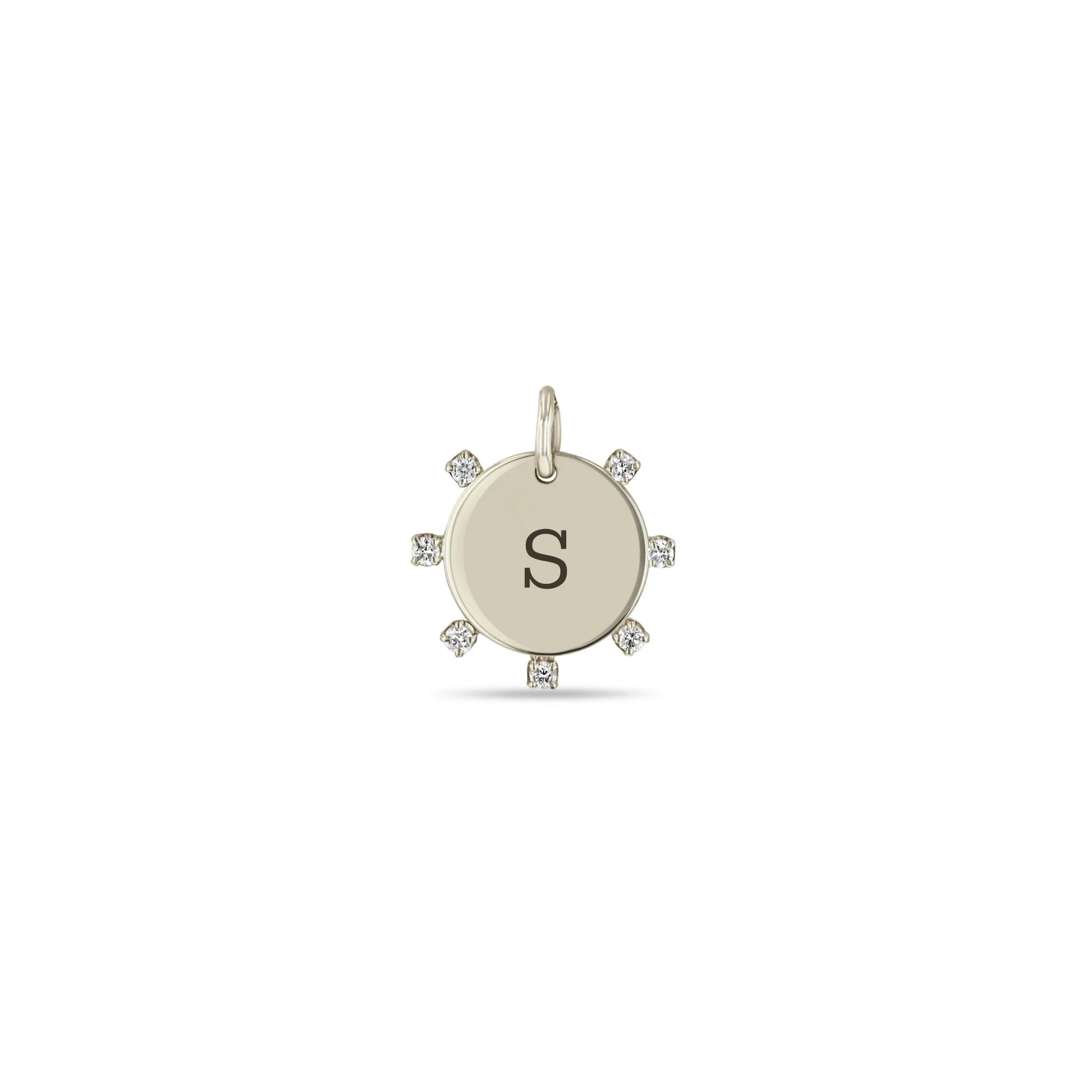 14k Single Medium Engraved Initial Disc with Prong Diamonds Charm sold by Zoe Chicco product image thumbnail 3