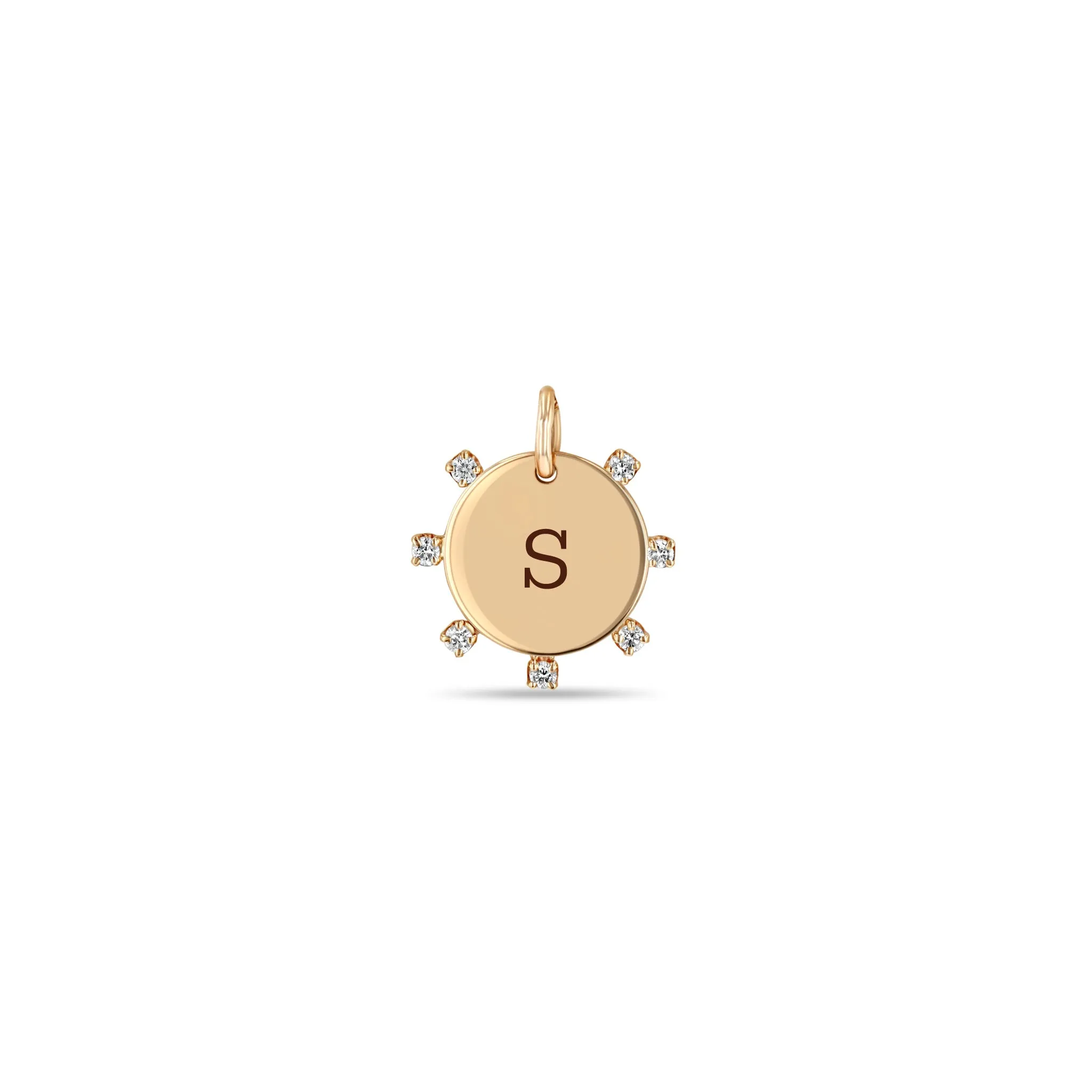 14k Single Medium Engraved Initial Disc with Prong Diamonds Charm sold by Zoe Chicco product image thumbnail 2