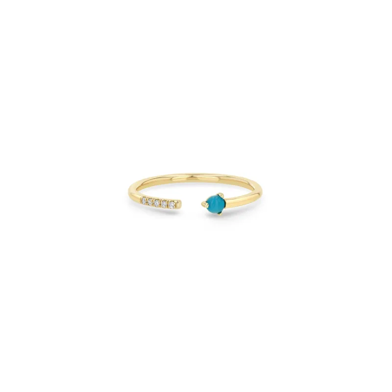 14k Prong Turquoise & Pavé Diamond Open Ring sold by Zoe Chicco