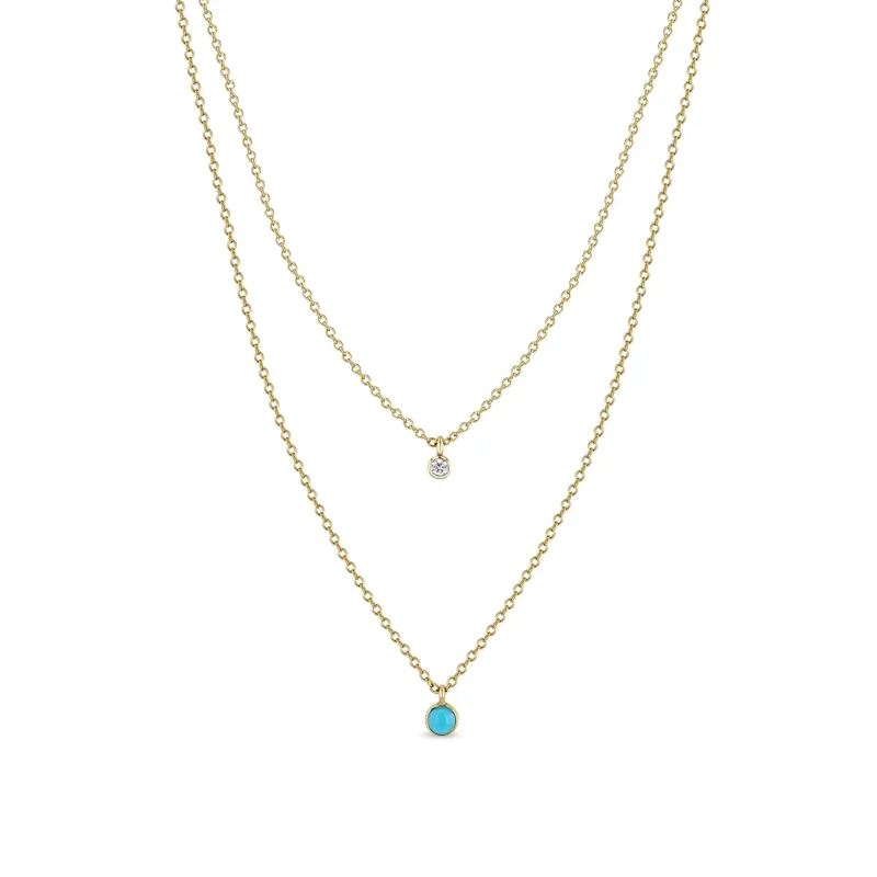 14k Diamond & Turquoise Bezel Layered Chain Necklace sold by Zoe Chicco