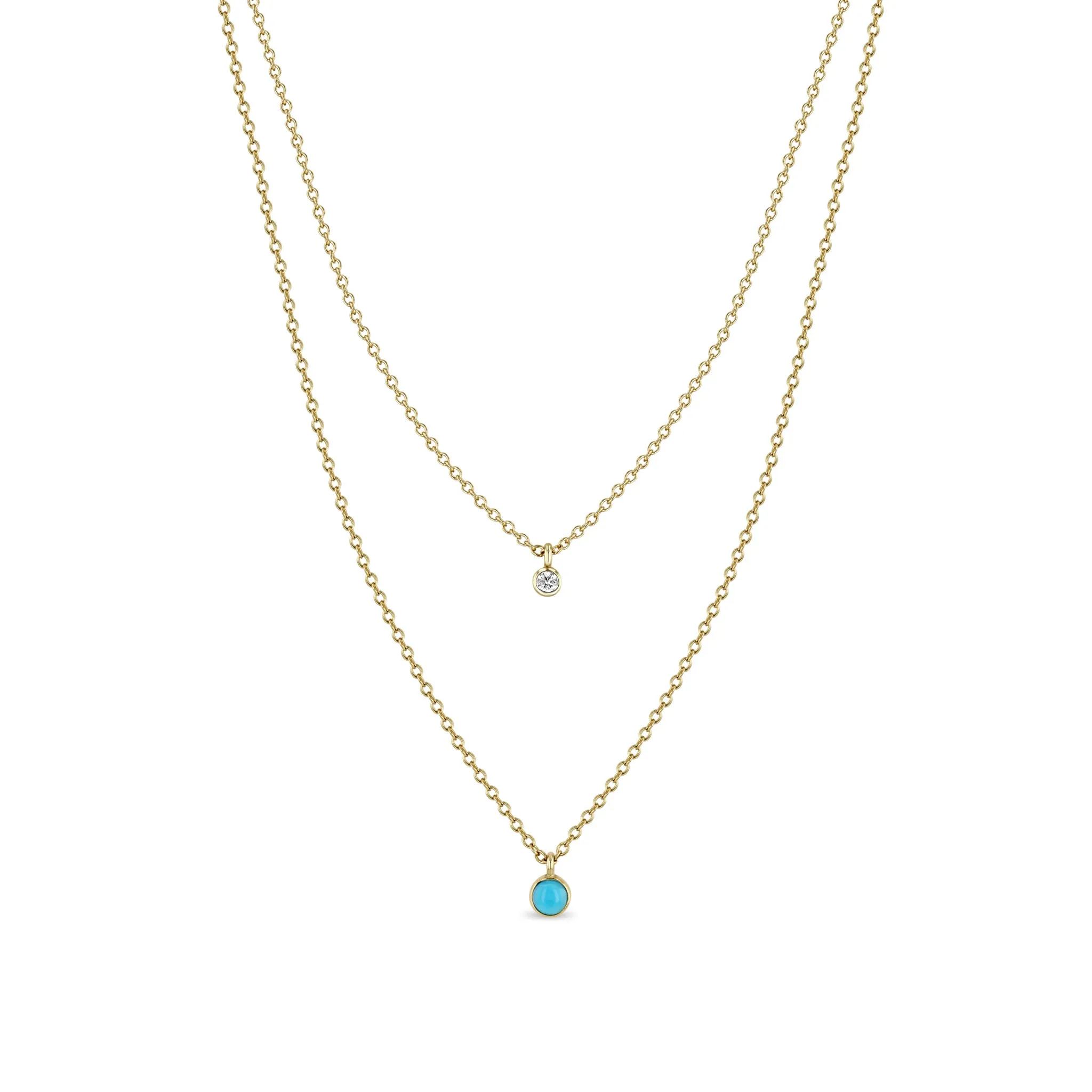 14k Diamond & Turquoise Bezel Layered Chain Necklace sold by Zoe Chicco