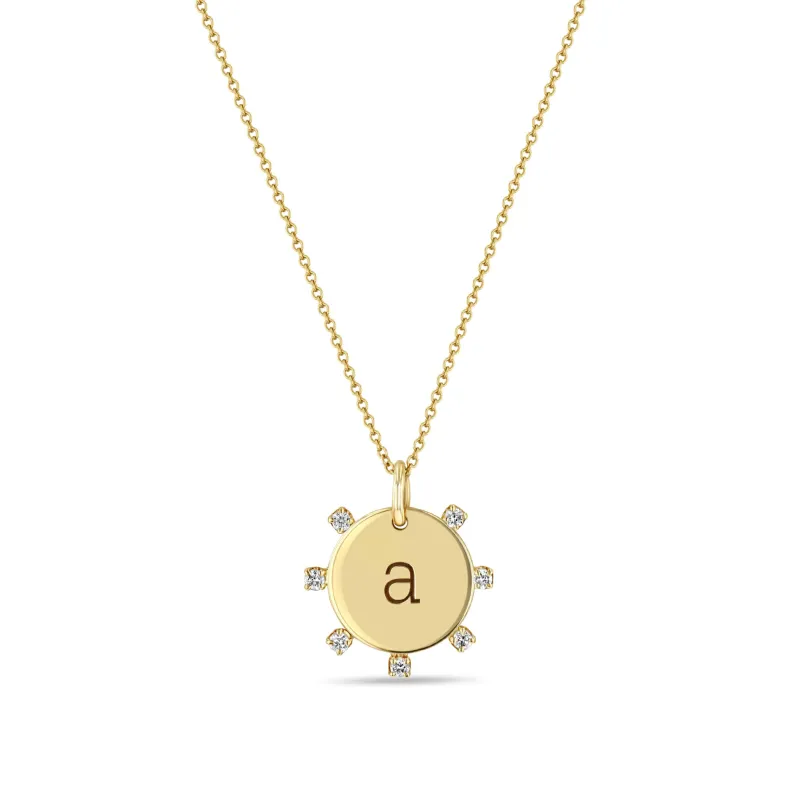 14k Medium Engraved Initial Disc with Prong Diamonds Necklace sold by Zoe Chicco