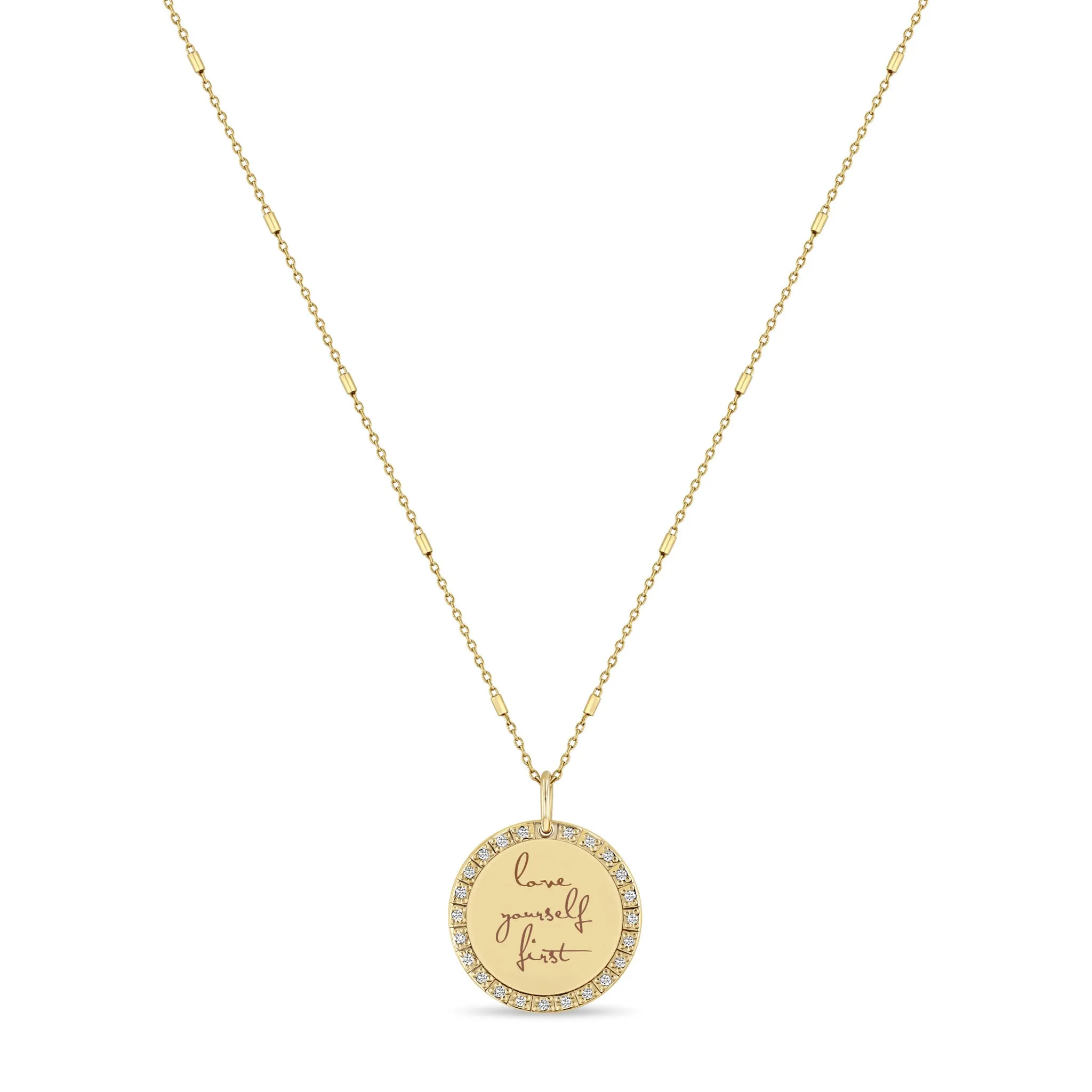 14k Small Mantra Diamond Border Necklace on Tiny Bar & Cable Chain sold by Zoe Chicco product image thumbnail 3