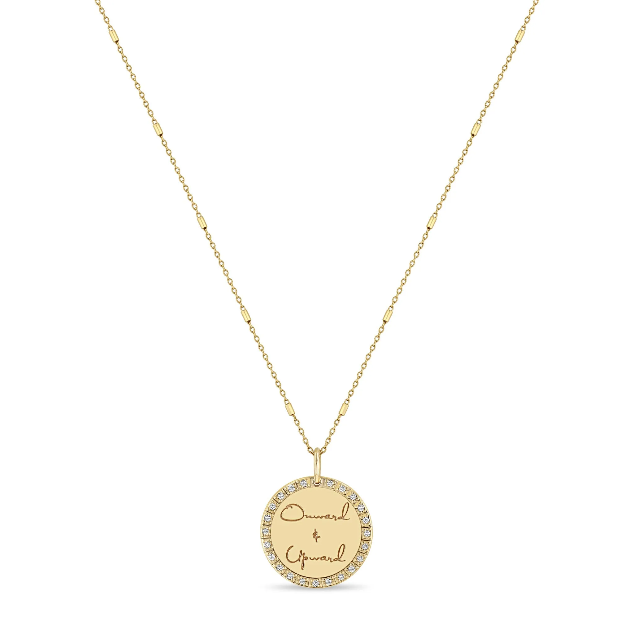 14k Small Mantra Diamond Border Necklace on Tiny Bar & Cable Chain sold by Zoe Chicco product image thumbnail 4