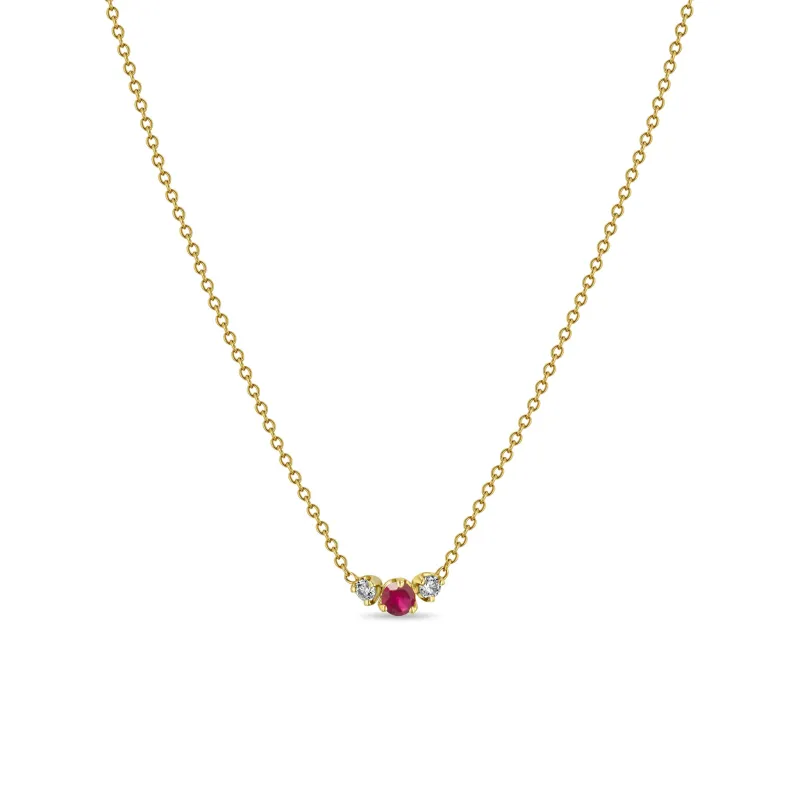 14k Mixed Prong Ruby & Diamond Trio Necklace sold by Zoe Chicco