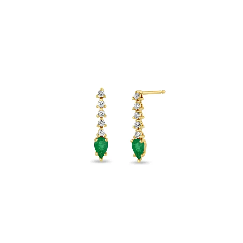 14k Diamond Tennis with Pear Emerald Short Drop Earrings sold by Zoe Chicco