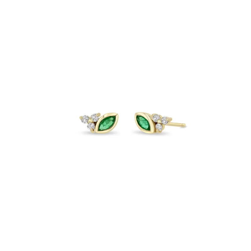 14k Marquise Emerald & Diamond Trio Studs sold by Zoe Chicco
