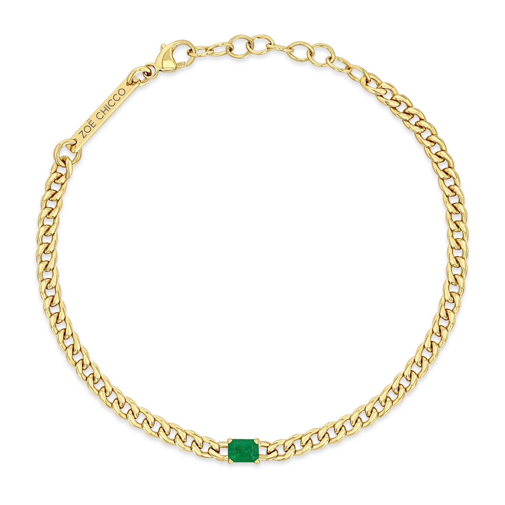 14k Emerald Cut Emerald Small Curb Chain Bracelet sold by Zoe Chicco product image thumbnail 5