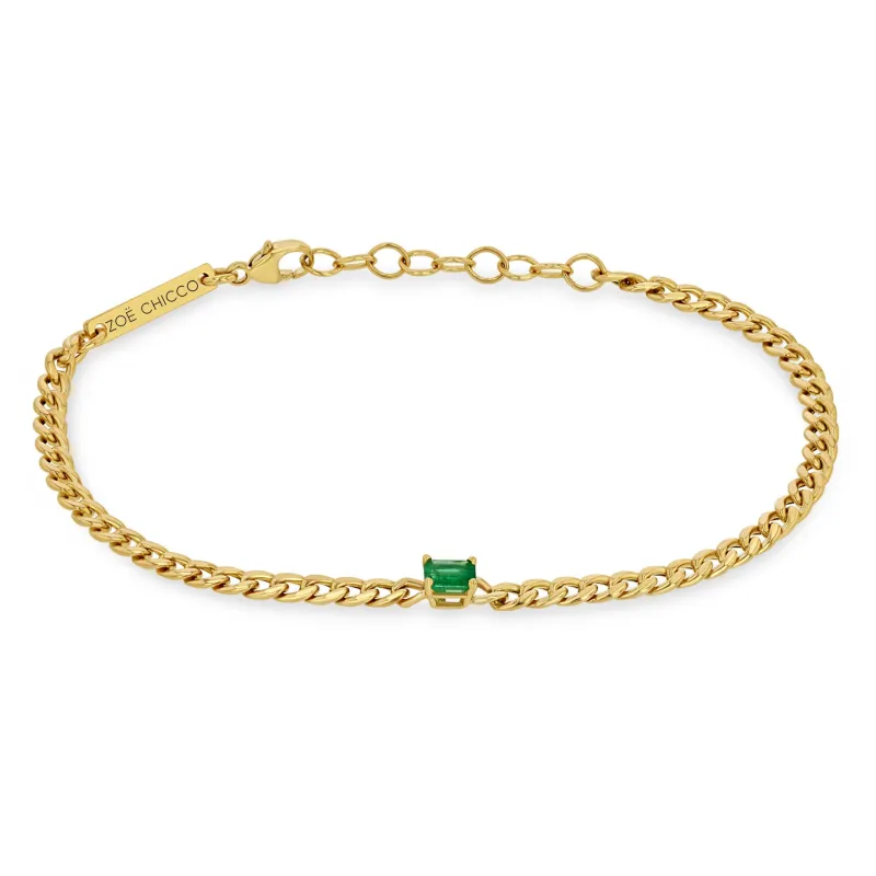 14k Emerald Cut Emerald Small Curb Chain Bracelet sold by Zoe Chicco