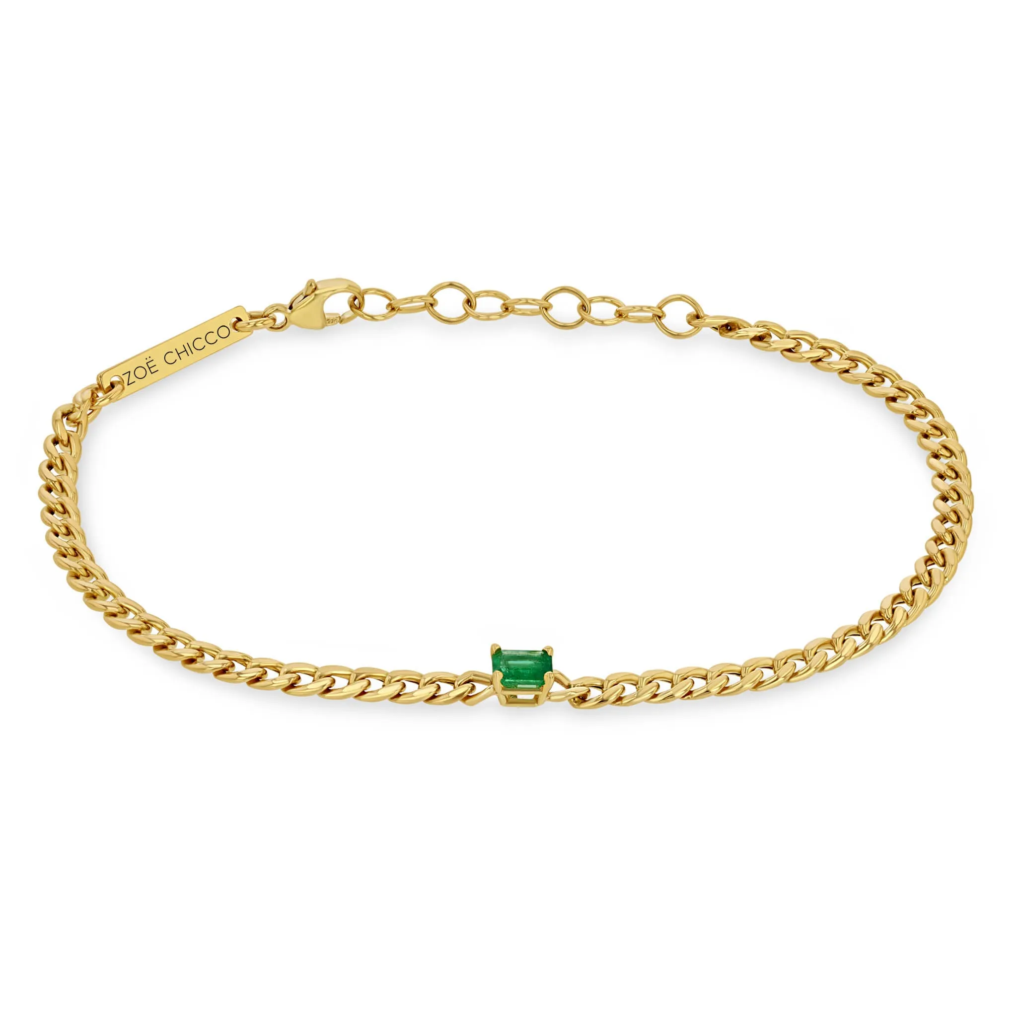 14k Emerald Cut Emerald Small Curb Chain Bracelet sold by Zoe Chicco