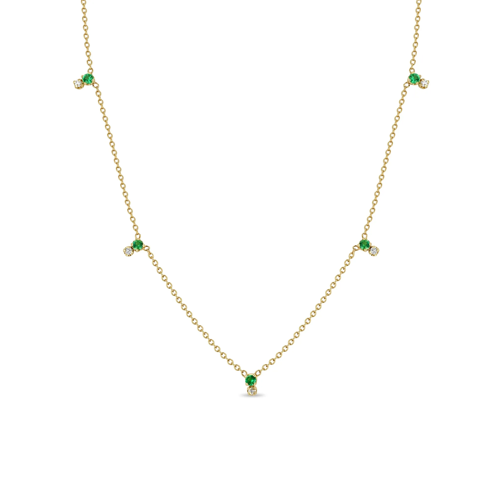 14k Stacked Prong Emerald & Diamond Station Necklace sold by Zoe Chicco