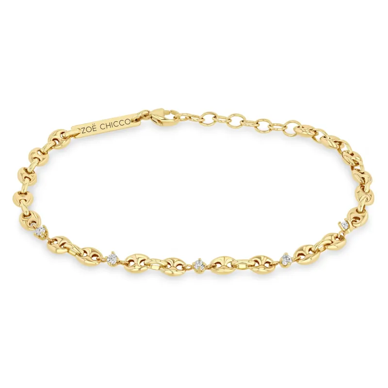 14k 5 Prong Diamond Small Puffed Mariner Chain Bracelet sold by Zoe Chicco
