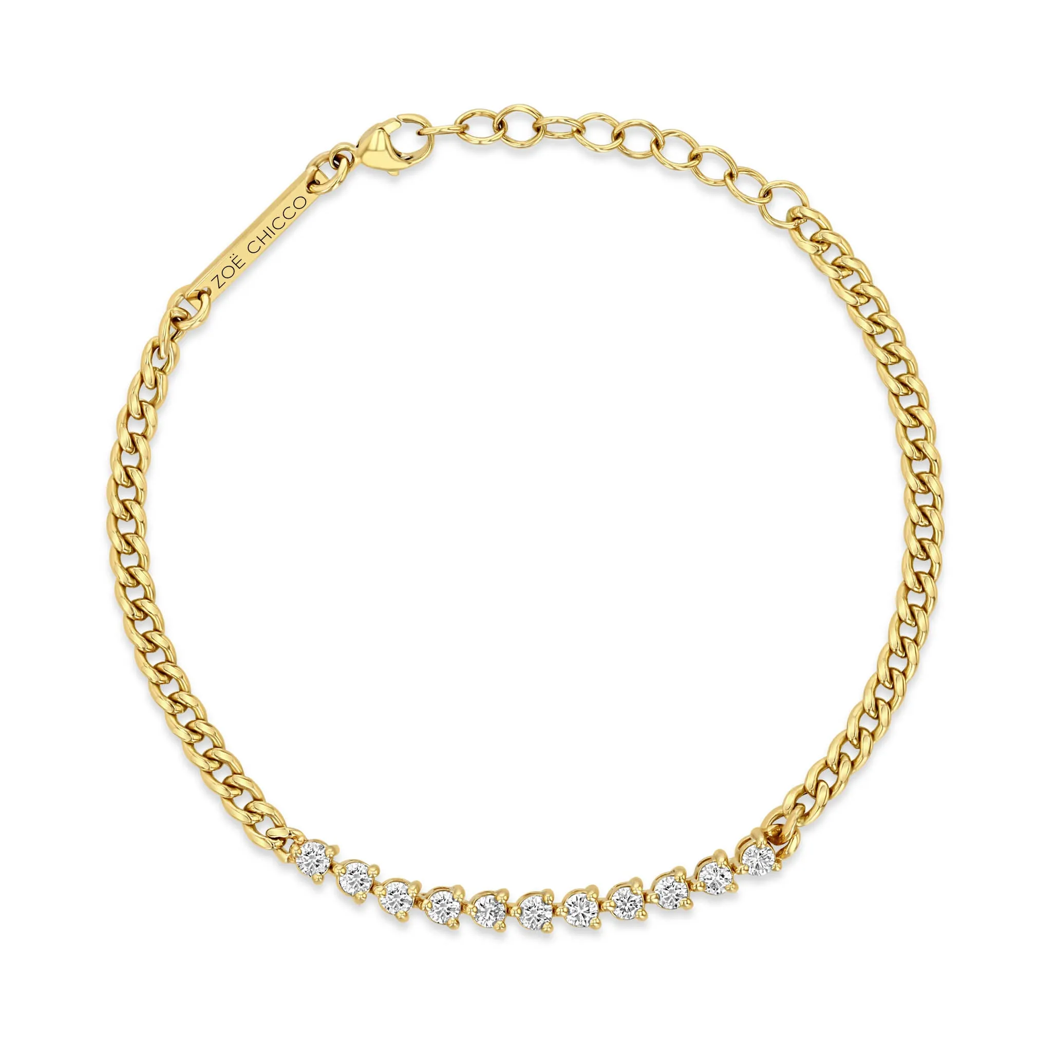 14k Diamond Tennis Segment Small Curb Chain Bracelet sold by Zoe Chicco product image thumbnail 4