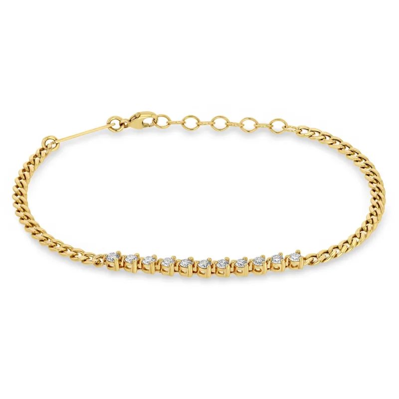 14k Diamond Tennis Segment Small Curb Chain Bracelet sold by Zoe Chicco