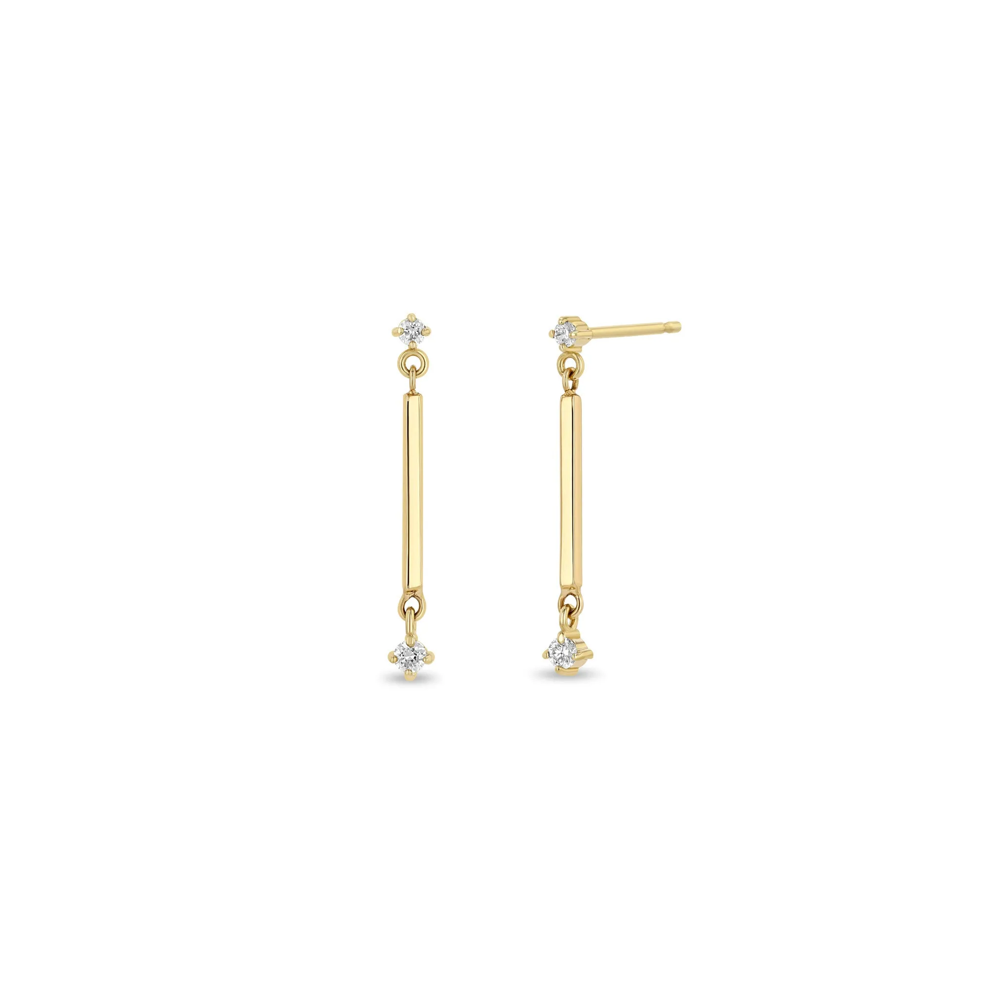 14k Gold Bar & 2 Prong Diamond Drop Earrings sold by Zoe Chicco