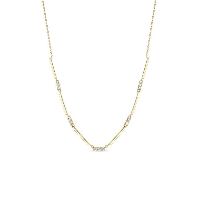 14k Mixed Gold & Diamond Bar Station Necklace sold by Zoe Chicco